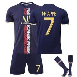 Paris PSG Jersey Set Fußballtrikot Für Kinder/Erwachsene, Nr. 30 Nr. 10 Nr. 7 Blau Weiß Sporttraining T-Shirts Shorts Und Stutzen Fußballtrikot Kinder Jungen Sporthose Sommer Herbst (Color : J, Size von Cololuck