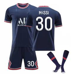 Paris PSG Jersey Set Fußballtrikot Für Kinder/Erwachsene, Nr. 30 Nr. 10 Nr. 7 Blau Weiß Sporttraining T-Shirts Shorts Und Stutzen Fußballtrikot Kinder Jungen Sporthose Sommer Herbst (Color : Q, Size von Cololuck