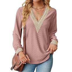 Coloody Blusen für Damen Elegant Tuniken Frau Lässige Langarmshirt mit V-Ausschnitt Oberteile Blusen Tops-Hellrosa-M von Coloody