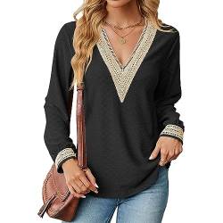 Coloody Blusen für Damen Elegant Tuniken Frau Lässige Langarmshirt mit V-Ausschnitt Oberteile Blusen Tops-Schwarz-XXL von Coloody