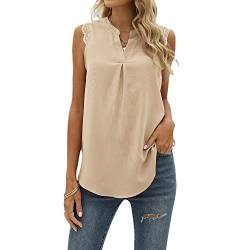 Coloody Damen Ärmellose Bluse Elegant Spitzen Chiffon V-Ausschnitt Tops Hemd Sommer Einfarbig Casual Shirts Oberteile von Coloody