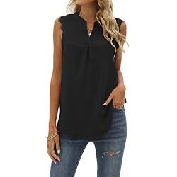 Coloody Damen Ärmellose Bluse Elegant Spitzen Chiffon V-Ausschnitt Tops Hemd Sommer Einfarbig Casual Shirts Oberteile von Coloody