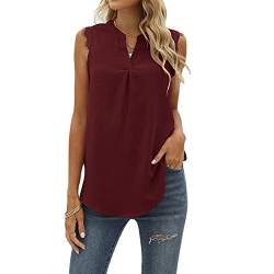 Coloody Damen Ärmellose Bluse Elegant Spitzen Chiffon V-Ausschnitt Tops Hemd Sommer Einfarbig Casual Shirts Oberteile von Coloody