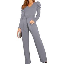 Coloody Damen Lang Jumpsuit Overall Hosenanzug V Ausschnitt Elegant Romper Kurzarm Rundhals Playsuit mit Gürtel Hosenanzug Breite Weites Bein Overall von Coloody