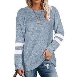 Coloody Damen Langarm Rundhals Freizeit T Shirts Blusen Sweatshirts Tunika Tops für den Winter Baumwolle Pullover Casual Oberteile Tops(Blau,L) von Coloody