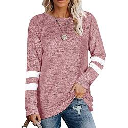 Coloody Damen Langarm Rundhals Freizeit T Shirts Blusen Sweatshirts Tunika Tops für den Winter Baumwolle Pullover Casual Oberteile Tops(Rosa,L) von Coloody