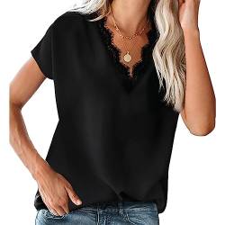 Coloody Damen Tops Sommer Blusentop Spitzen V-Ausschnitt Kurzarm Tops Casual Shirt Tops Bluse(Schwarz) XL von Coloody