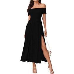 Coloody Sommerkleid Damen Lang Off Shoulder Maxikleider für Damen Blumenrock Schlitz Kleider Strandmode von Coloody