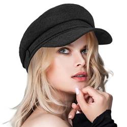 ColorSun Damen Newsboy Caps Newsboy Hüte für Frauen Cabbie Fiddler achteckig Paperboy Hut - Schwarz - Medium von ColorSun