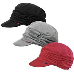 ColorSun Damen Newsboy weiche Baumwolle Cabbie Cap Barett Hüte Baseball Kappe Maler Visier Hüte, 2 schwarz + hellgrau + rot, Einheitsgröße von ColorSun