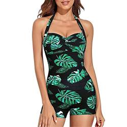 Damen Badeanzug Strandmode Einteiler Monokini, Gepolsterte Push-up-Bademode for Damen, Neckholder-Badeanzug, gerüschter Monokini-Badeanzug, Bauchkontrolle, Badeanzug Schwimmanzug Figurformender Eintei von ColorYan