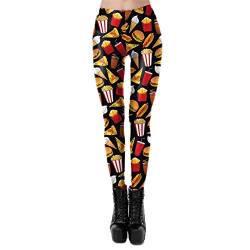 Leggings Strumpfhose für Damen, Womens Hamburger Pizza Eiscreme Getränke Popcorn Pommes Print Leggings Enge dünne Bleistift Hosen Sport Yoga Hosen Lange Hose Sports Running Workout Hose Gym Tights von ColorYan