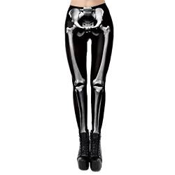 Sporthose Leggings für Damen Fitness Laufhose, Damen Skeleton Schädel Knochen Drucke Lustige Kostüm Leggings Power Stretch Skinny Yoga Hosen Workout Gym Strumpfhosen Sporthose Sports Running Workout H von ColorYan