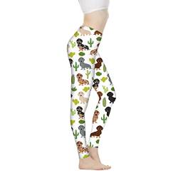 Coloranimal Damen-Yoga-Leggings, hohe Taille, Sport, Workout, Leggings, Länge aktive Hose, Laufhose (XS-3XL), Dackel Hunde, M von Coloranimal