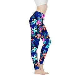 Coloranimal Damen-Yoga-Leggings, hohe Taille, Sport, Workout, Leggings, Länge aktive Hose, Laufhose (XS-3XL), Hawaii Blumen, XL von Coloranimal