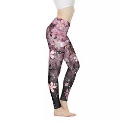 Coloranimal Damen Yoga Leggings Hohe Taille Sport Workout Leggings Länge Active Pants Laufhose (XS-3XL, Rosa Kirschblüte, M von Coloranimal