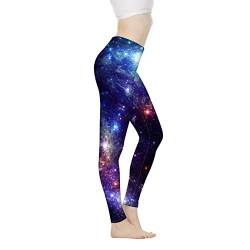 Coloranimal Sonnenblumen-Yogahose für Damen, dehnbar, hohe Taille, lustige Workout-Leggings, volle Länge (XS-3XL), Blaues Universum, S von Coloranimal
