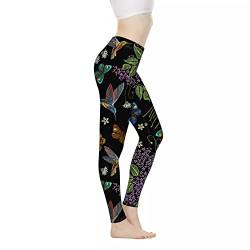 Coloranimal Sonnenblumen-Yogahose für Damen, dehnbar, hohe Taille, lustige Workout-Leggings, volle Länge (XS-3XL), Kolibri Blume, XXX-Large von Coloranimal