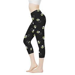 Coloranimal Yogahose mit Schmetterlings-Motiv, hohe Taille, Violett, Schwarze Biene, L von Coloranimal