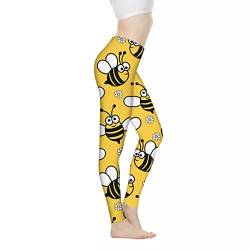 Coloranimal Yogahose mit Sonnenblumen-Motiv für Damen, dehnbar, hohe Taille, lustige Workout-Leggings, volle Länge (XS-3XL), gelbe Biene, XXL von Coloranimal