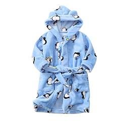 COLORFUL Kinder Cartoon Bademantel mit Kapuze Nachtwäsche, Baby Kleinkind Nachthemd Flanell Pyjamas Verdicken Plüsch Handtuch für Jungen Mädchen 1-8 Jahre alt (Pinguin, 6-7 Years) von Colorful Home Tool