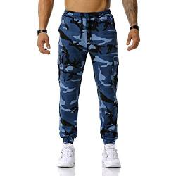 Herren-Jogginghose mit Kordelzug, lässig, Camouflage, Jogginghose, Reißverschlusstaschen, Kordelzug, Camouflage, für Fitnessstudio, Workout, Blau, X-Groß von Colorful House