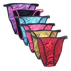 Colorful Star 6 Pack Damen Sexy Satin String Bikini Unterwäsche Glanz Glatte Unterwäsche - - Medium von Colorful Star