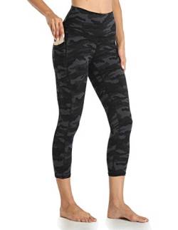 Colorfulkoala Damen Capris Yogahose mit hoher Taille, 53,3 cm Schrittlänge mit Taschen, Deep Grey Camouflage, Groß von Colorfulkoala