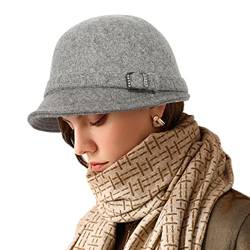 Damen 1920er Jahre Vintage 100% Wolle Filz Cloche Bucket Hat Winter Crushable Church Derby Party Fashion, 1grau, Einheitsgröße von Colorsun