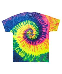 Colortone Unisex Batik Kinder T-Shirt 'Swirl' | Batik Shirt 92-158 mit verschiedenen Mustern | Flower Power Kleidung Jungs Mädchen aus Baumwolle | Handgefärbtes Batik Design |Neon Rainbow, S(122-128) von Colortone