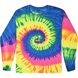 Colortone Unisex Batik Langarm Shirt 'Swirl' | Batik Shirt mit verschiedenen Mustern | Flower Power Kleidung Damen Herren aus Baumwolle | Handgefärbtes Batik Design | Neon Rainbow, 3XL von Colortone