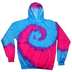 Colortone Unisex Batik Pullover 'Rainbow' | Hoodie Batik S - 3XL mit verschiedenen Mustern | Flower Power Kleidung Damen Herren aus Baumwolle | Handgefärbtes Batik Design | Fluorescent Blue & Pink, M von Colortone