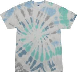 Colortone Unisex Batik T-Shirt 'Swirl' | Batik Shirt S - 5XL mit verschiedenen Mustern | Flower Power Kleidung Damen Herren aus Baumwolle | Handgefärbtes Batik Design | Glacier, XL von Colortone