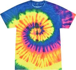 Colortone Unisex Batik T-Shirt 'Swirl' | Batik Shirt S - 5XL mit verschiedenen Mustern | Flower Power Kleidung Damen Herren aus Baumwolle | Handgefärbtes Batik Design | Neon Rainbow, S von Colortone