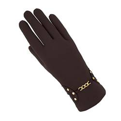 Colours & Beauty Elegant Handschuhe Damen aus Microfleece einfarbig Braun mit Dekoration Kette | Winter Handschuhe | Hand Warmers | Outdoor Handschuhe | Thermohandschuhe | Dünne Handschuhe von Colours & Beauty