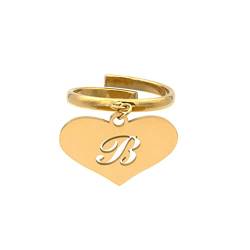 Colours & Beauty Gold Ring mit Anhänger Herz und Buchstaben | Personalisierter Schmuck mit Buchstabe B | Gold Ringe | Verstellbare Ringe Frauen Initial | Buchstabe Ring von Colours & Beauty