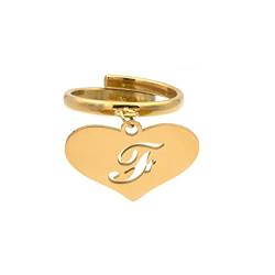 Colours & Beauty Gold Ring mit Anhänger Herz und Buchstaben | Personalisierter Schmuck mit Buchstabe F | Gold Ringe | Verstellbare Ringe Frauen Initial | Buchstabe Ring von Colours & Beauty