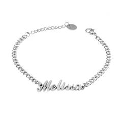 Colours & Beauty Personalisierte Armband Damen mit Namen Melissa aus Edelstahl | Personalisierter Schmuck Mädchen | Namenskette Armbänder | Armreif Damen Silber Gravur | Personalisierte Geschenke von Colours & Beauty