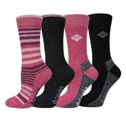 Columbia Damen 4er-Pack feuchtigkeitsregulierende Crew Socken, Pink Stripe/Anthrazit/Pink/Schwarz, One Size von Columbia