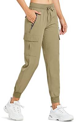 Comallan Damen Cargo Jogginghose Leichte, schnell trocknende Wanderhose Sportlich Workout Lounge Casual Outdoor Hose-Khaki L von Comallan