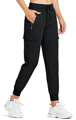 Comallan Damen Cargo Jogginghose Leichte, schnell trocknende Wanderhose Sportlich Workout Lounge Casual Outdoor Hose-Schwarz L von Comallan