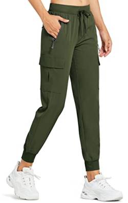 Comallan Damen Cargohose Jogginghose Leichte Wanderhos schnell trocknende Wanderhose Sportlich Workout Lounge Casual Outdoor Hose-Armeegrün L von Comallan