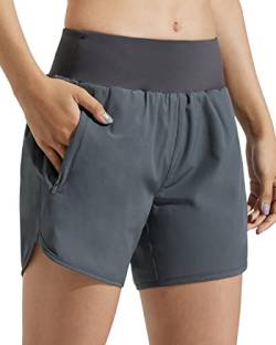 Comallan Damen Sport Shorts Schnell Trocknend Laufhose mit Liner Leicht Atmungsaktiv Fitness Kurze Hose Jogging Running Training Yoga-Grau L von Comallan