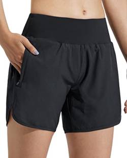 Comallan Damen Sport Shorts Schnell Trocknend Laufhose mit Liner Leicht Atmungsaktiv Fitness Kurze Hose Jogging Running Training Yoga-Schwarz XL von Comallan