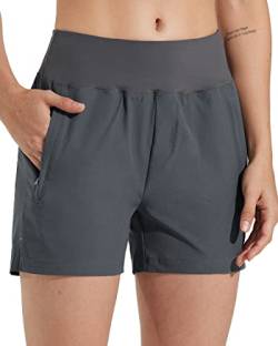 Comallan Damen Wanderhose Kurz Sports Shorts Laufshorts Stretch Sporthose Sommer Schnell Trocknend Golf Jogging Wandern Kurze mit Taschen,Grau XS von Comallan