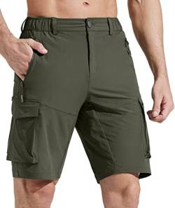 Comallan Herren Sommer Freizeit Shorts Wanderhose Outdoorhose Jogginghose Trekkinghose Softshellhose Funktionshose Cargohose/Leichte Trockend Wasserdicht mit Taschen-Olivgrün XXL von Comallan