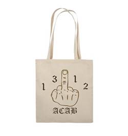 Comedy Bags - 1312 ACAB - FUCKFINGER - Jutebeutel - Lange Henkel - 38x42cm - Farbe: Natural/Hellbraun-Dunkelbraun von Comedy Bags