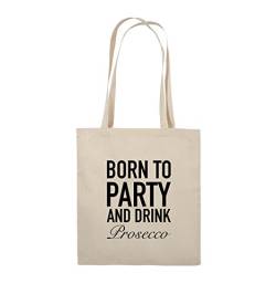 Comedy Bags - Born to Party - Prosecco - Jutebeutel - Lange Henkel - 38x42cm - Farbe: Natural/Schwarz von Comedy Bags