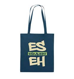 Comedy Bags - Es eskaliert eh - Graffiti - Jutebeutel - Lange Henkel - 38x42cm - Farbe: Navy/Beige-Hellgrün von Comedy Bags