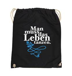 Comedy Bags - Man muss das Leben tanzen. - Turnbeutel - 37x46cm - Farbe: Schwarz/Weiss-Hellblau von Comedy Bags